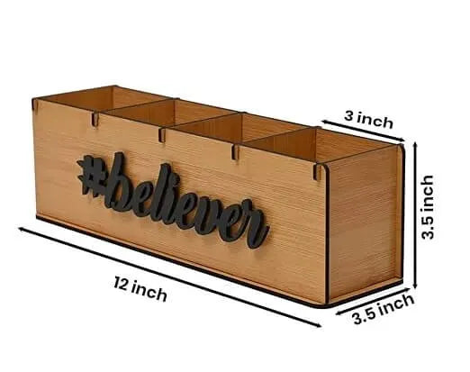 Multifunctional Office Supplies Desk Organiser Table Stationery Office Organizer, Motivational Gift (Believer (Bamboo))