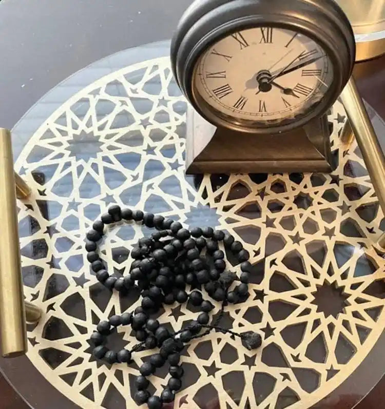 Islamic Pattern Wooden Sweets Tray With Acrylic Top - Gold/Silver-Ramadan-Eid Tray