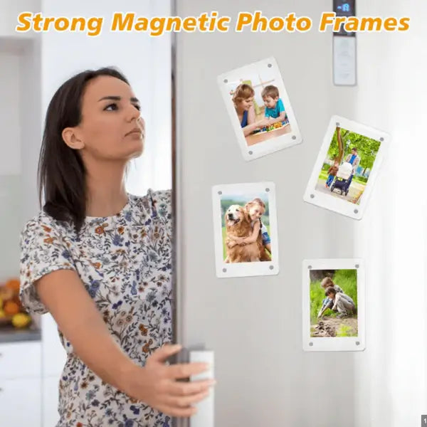 Magnetic Fridge Frames-Transparent Magnetic Acrylic Picture Frame Clear Frameless Memos for office and Refrigerator 3x4 inches each