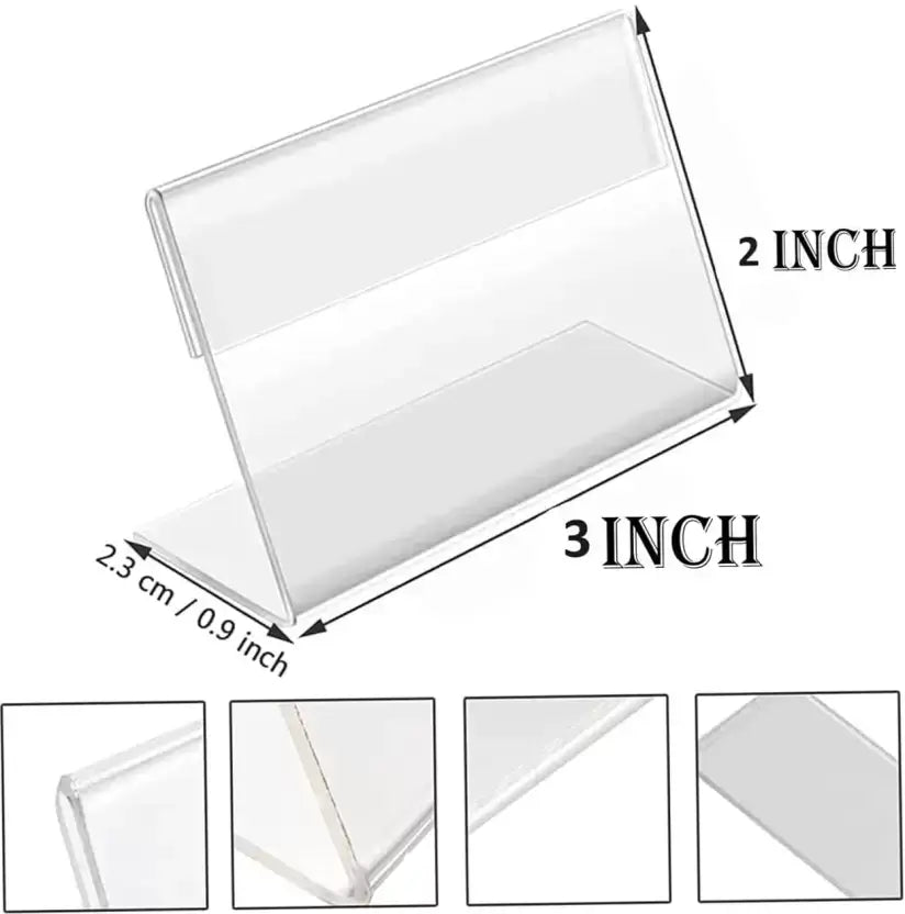 PRIBOX 1 Acrylic Stylish Table Display – Transparent Sign Holder for Menus (3inch x 2inch) (Pack of 10 Transparent)