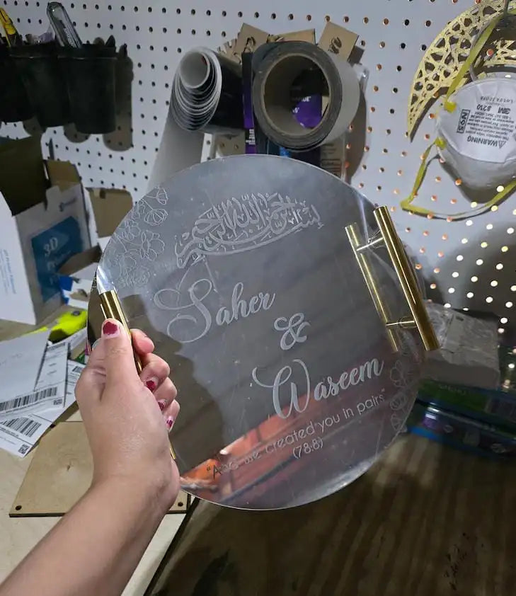 Beautiful laser engraved acrylic ring tray-Decorative Tray for couple
