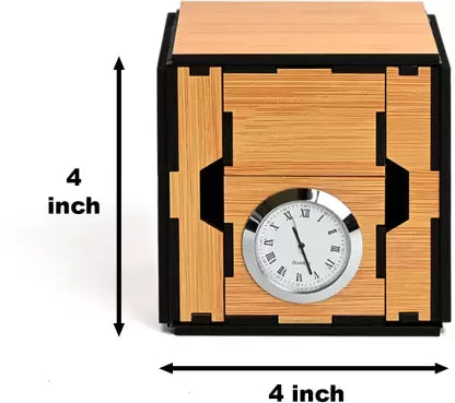 All in One Cube Box Office Desk Organizer With Clock and Mobile Stand Lifetime Table Calendar (Brown, Made in Pakistan Eco Friendly 2025)