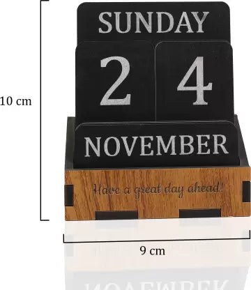 Wooden Calendar for Office Table, 100 Years Calendar, Stylish Unique Calendar. Life Time Table Calendar (Brown, Black, Desktop)