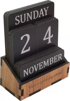 Wooden Calendar for Office Table, 100 Years Calendar, Stylish Unique Calendar. Life Time Table Calendar (Brown, Black, Desktop)