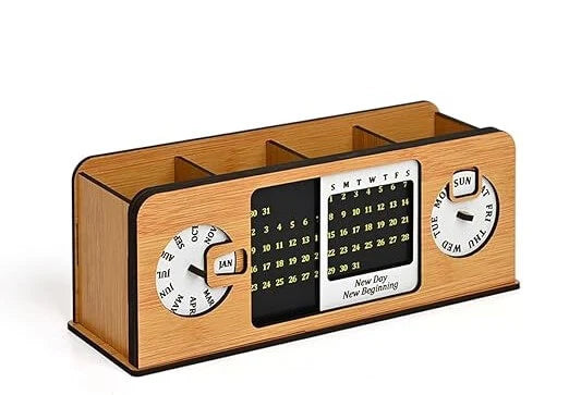 Wooden Desk Organizers & Pen Holder, Multi-Functional Desk organizer, Eco-Friendly, Handmade Wooden Pen Stand, Perpetual Calender Wood, Gift for Students & Professionals