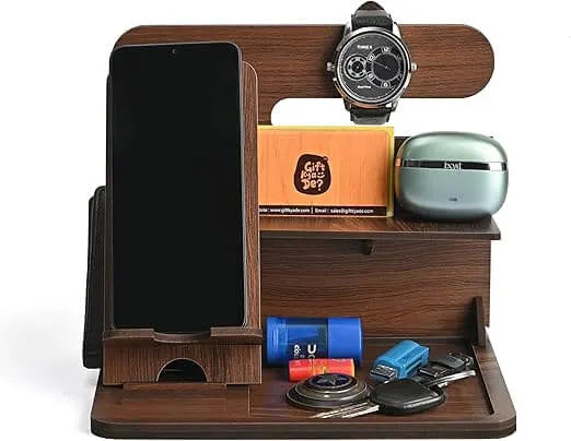 Desk Organizer & Docking Station (6 in 1) with Mobile Stand Gift for Him Gift for Husband Gift for Brother Table Organizer (Eco Friendly) (Wood)