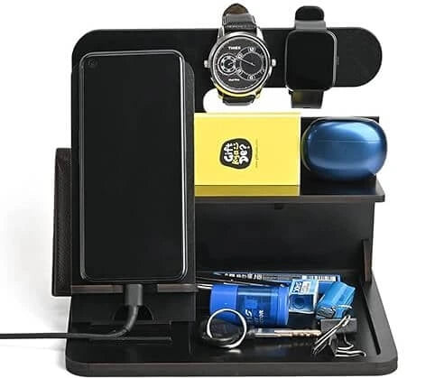 Desk Organizer & Docking Station (6 in 1) with Mobile Stand Gift for Him Gift for Husband Gift for Brother Table Organizer (Black)
