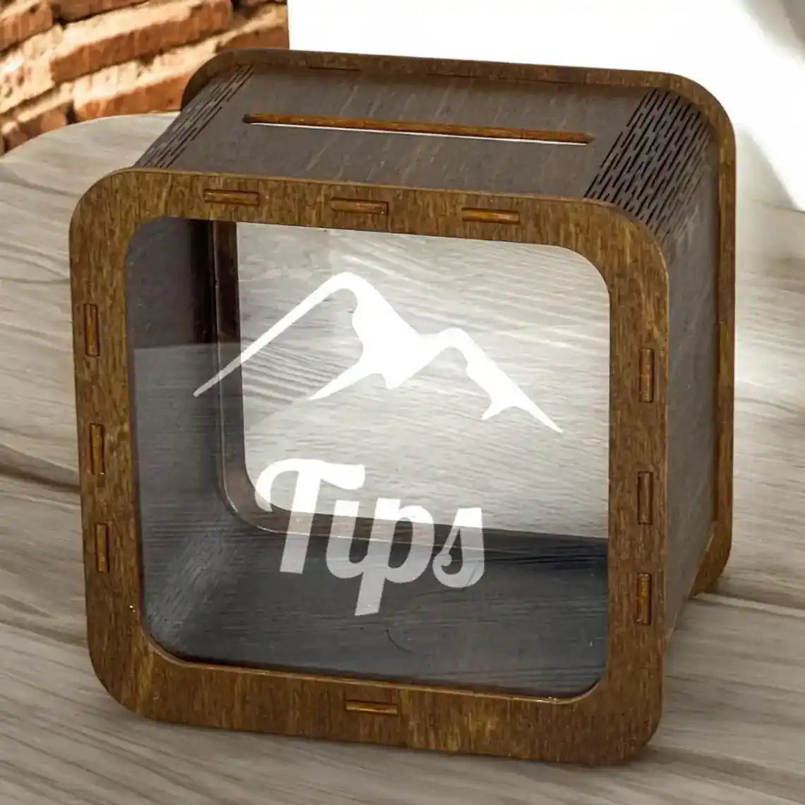 Elegant Wooden Tip Box with Transparent Acrylic Panels