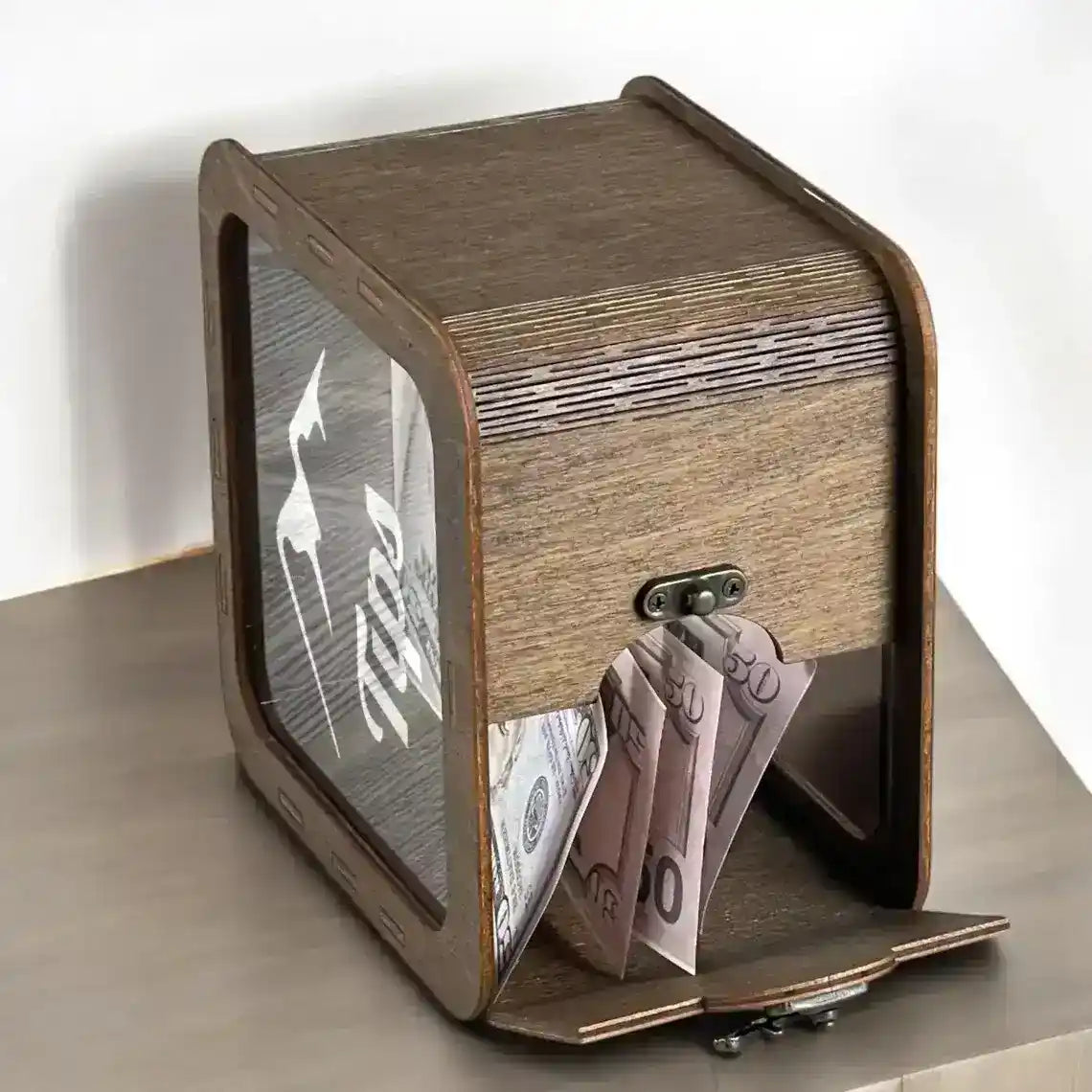 Elegant Wooden Tip Box with Transparent Acrylic Panels