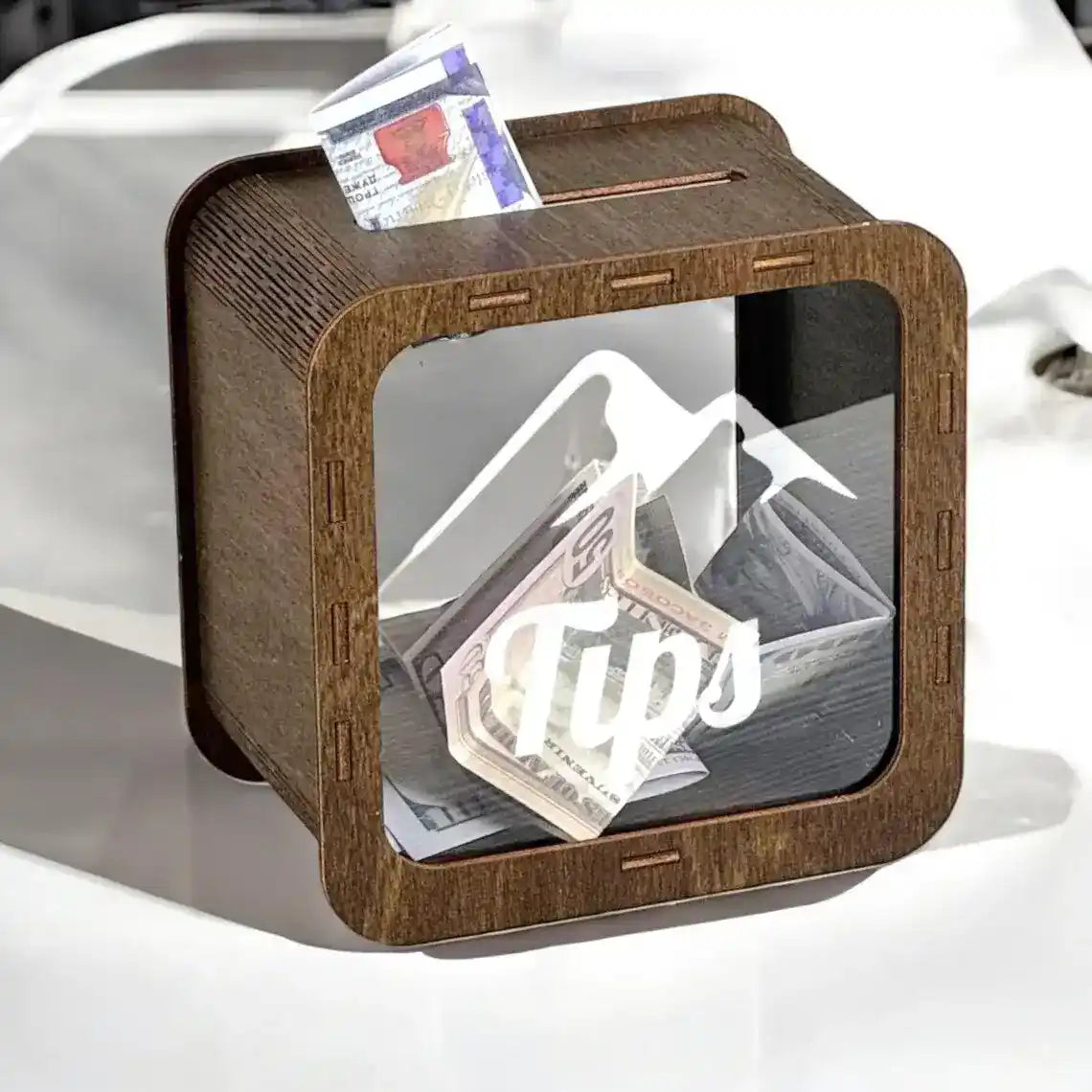 Elegant Wooden Tip Box with Transparent Acrylic Panels