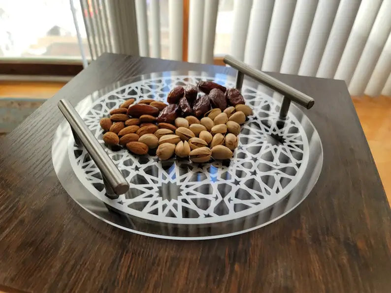Islamic Pattern Wooden Sweets Tray With Acrylic Top - Gold/Silver-Ramadan-Eid Tray