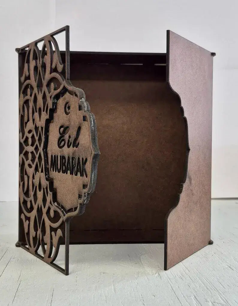 Handcrafted Wooden Eid Mubarak Gift Box | Laser-Cut Ramadan Decor | Elegant Keepsake Box