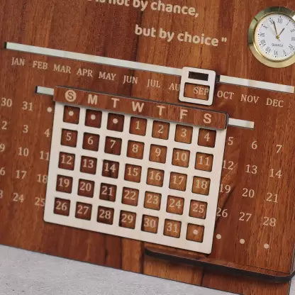 Wooden Lifetime Infinite Motivational Desk Table Calendar for office/home Life Time Table Calendar (Brown, Made in Pakistan)