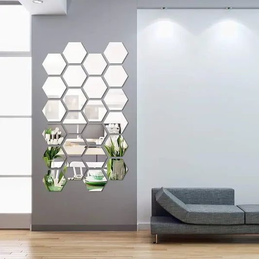 12 Acrylic Hexagon wall Decor Mirror (Silver/Golden)