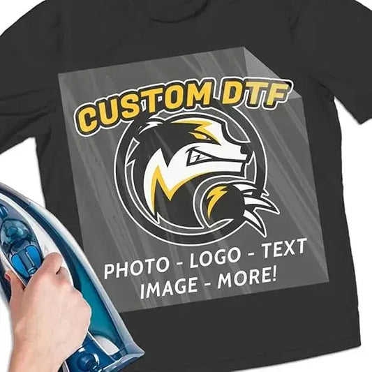 VulgrCo Custom Iron On DTF Transfers DIY, Custom Designs, Any Logo, Any Design, Text, Photo Direct to Film Transfers (DTF by Size)