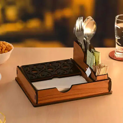 Tissue Paper Holder for Dining Table with Toothpick Holder Designer 5 Compartment Dining Table Accessories for Home Decor