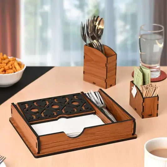 Tissue Paper Holder for Dining Table with Toothpick Holder Designer 5 Compartment Dining Table Accessories for Home Decor