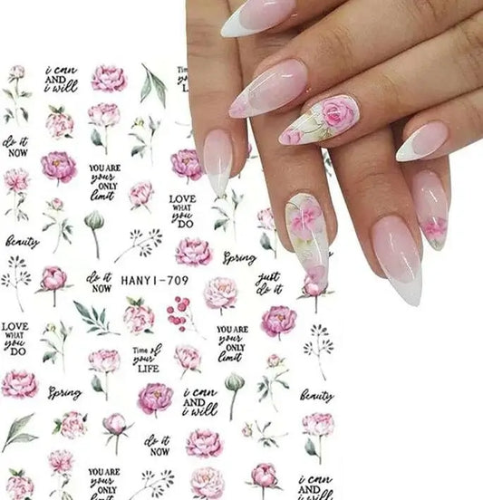10.5 cm Floral Nail Stickers 5 Sheets Colorful Flower Decals for Nail Art Decoration Self Adhesive Sticker  (Pack of 5)