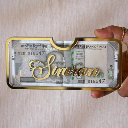 Customizable Haq Mahr Money Gift Envelope, Golden Acrylic with Name Embossing, Holds 20 Notes, Customizable Wedding Gift