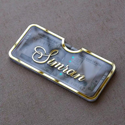 Customizable Haq Mahr Money Gift Envelope, Golden Acrylic with Name Embossing, Holds 20 Notes, Customizable Wedding Gift