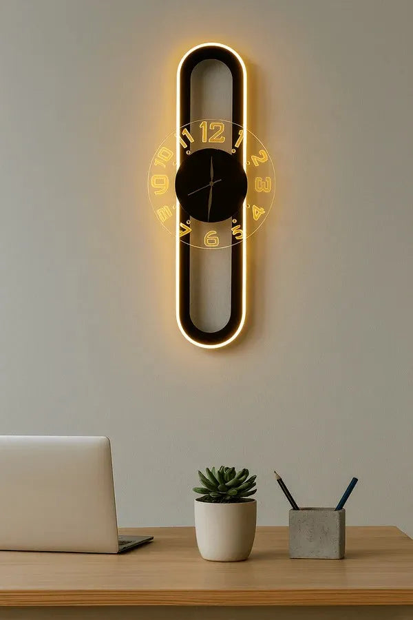 AuraClock 2-in-1 vertical and Horizontal clock Home and Office Wall with neon light ambiance