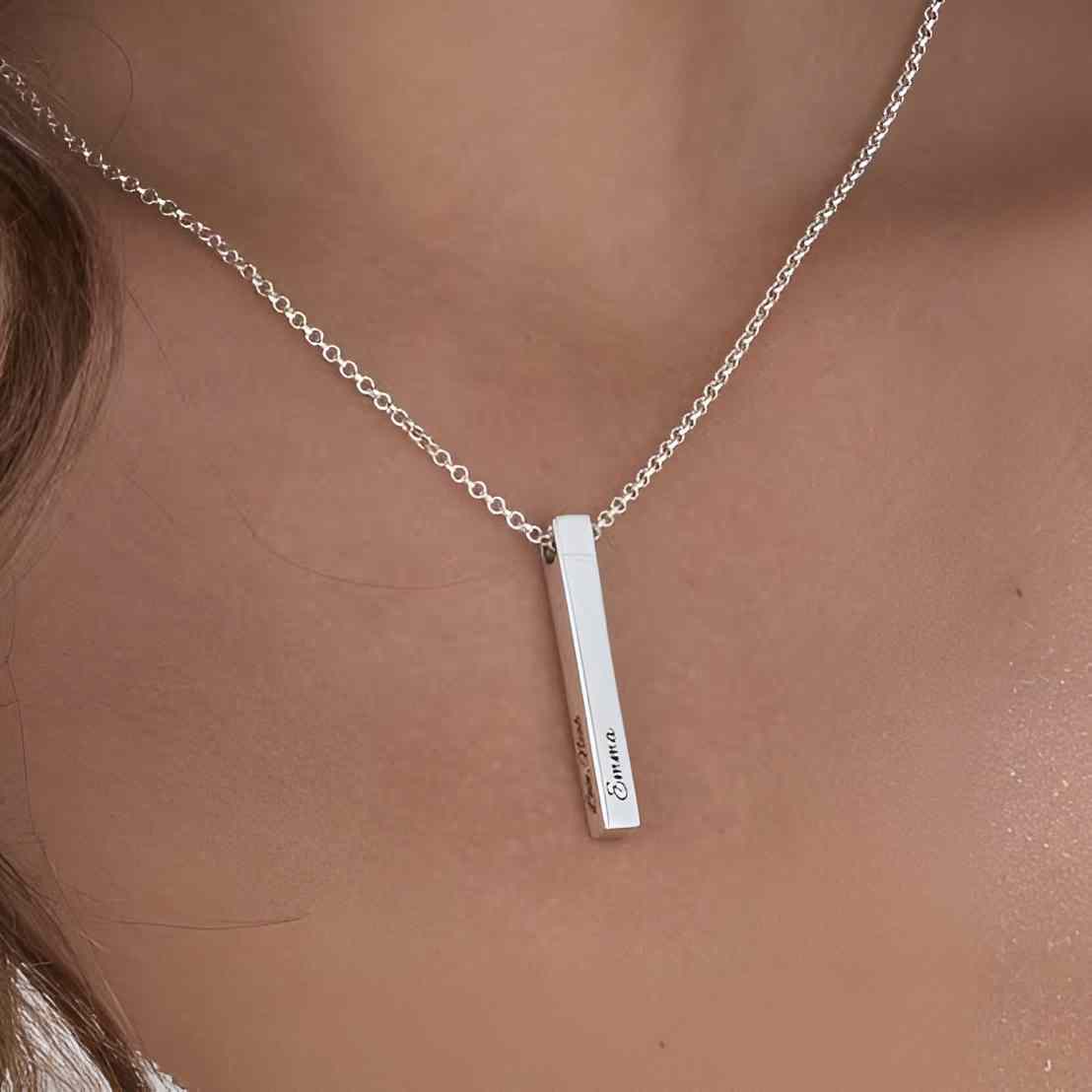 4D Bar Necklace With Customized Original Chrome Polished Imported Quality
