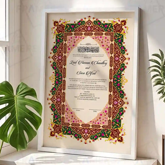 Tazhib Nikkah Certificate with Frame A3