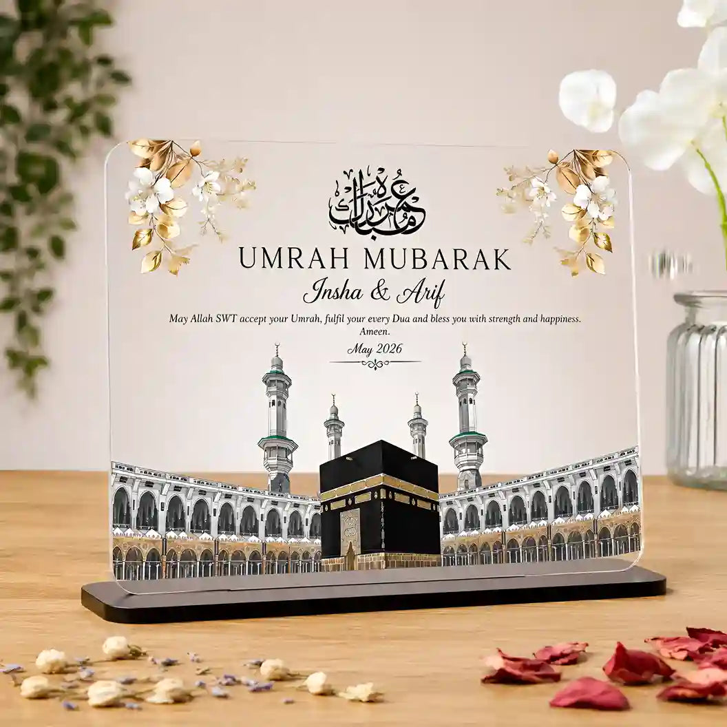 Umrah Mubarak Acrylic Floral Plaque