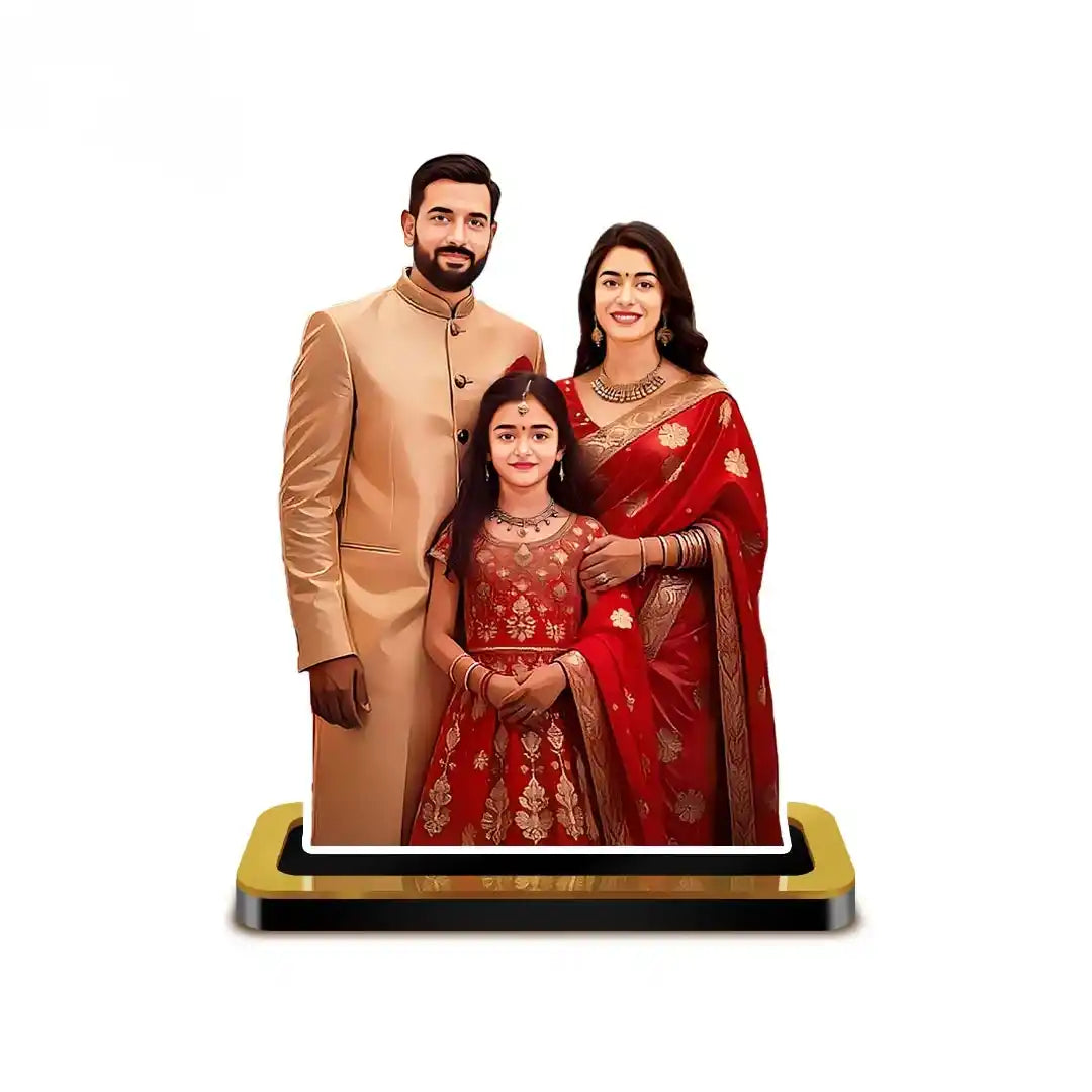 Family Caricature, Parents And Girl
