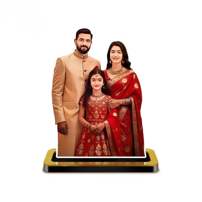 Family Caricature, Parents And Girl