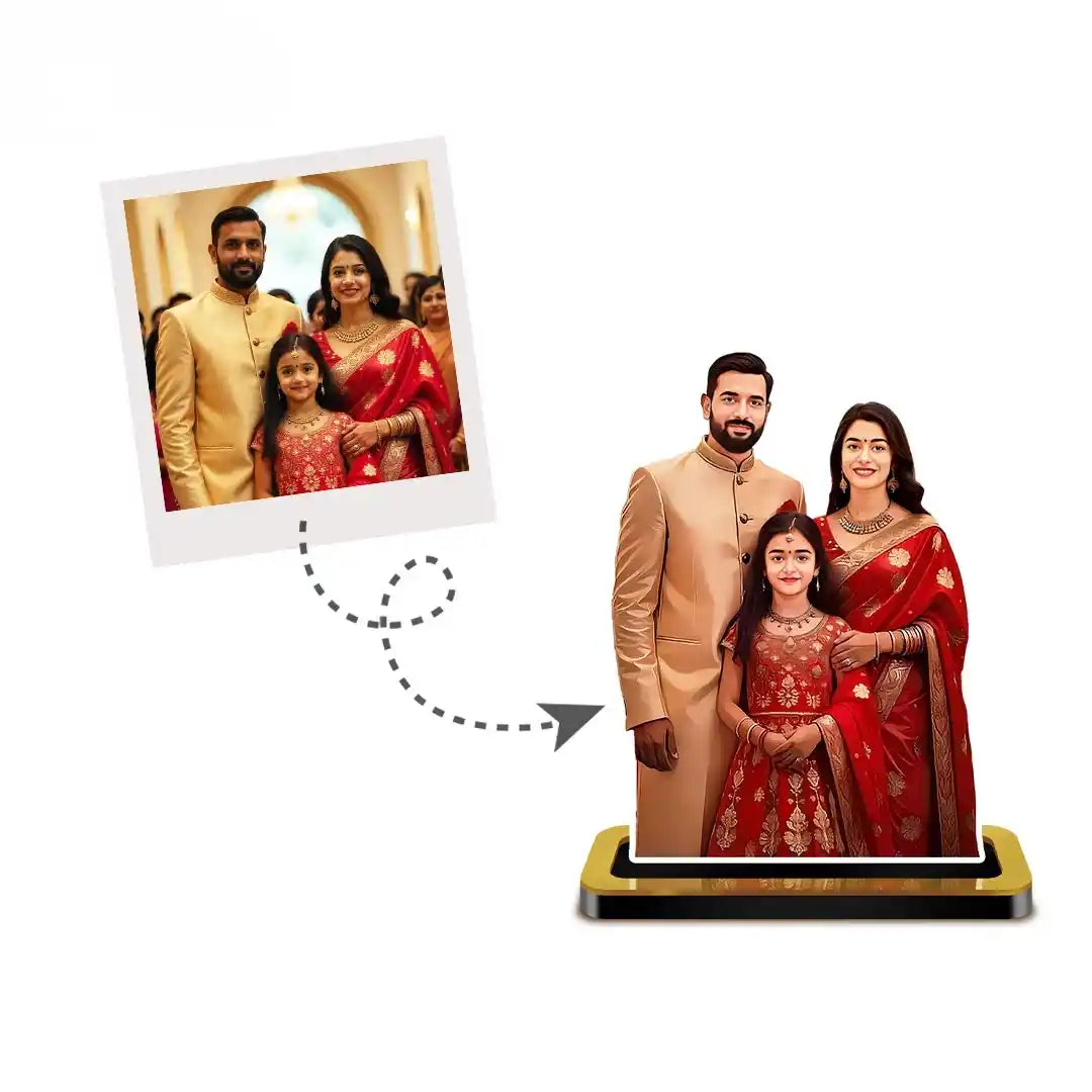 Family Caricature, Parents And Girl