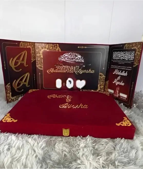 Three fold Acrylic Nikkah Book let with premium valvet box. Large Size A3 size