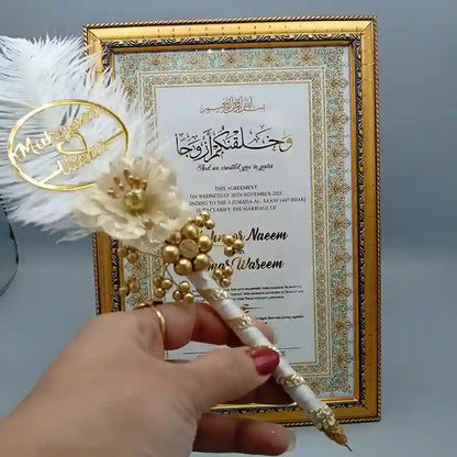 Gold Foil Name Fancy Frame Nikkah Certificate With Pen