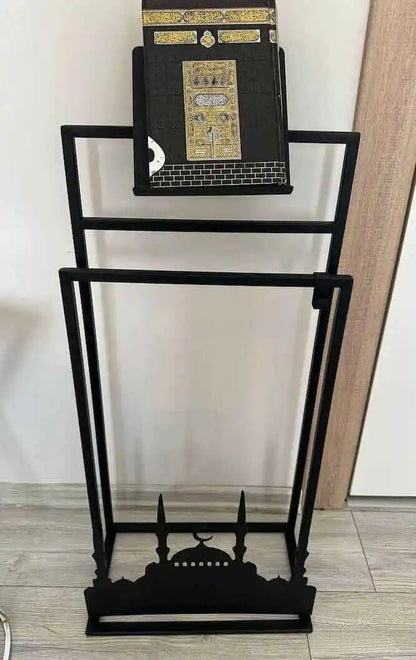 Elegant Handcrafted Metal Seczade & Quran Stand – Modern Islamic Prayer Mat Organizer with Quran Holder,Perfect for Islamic Home Décor