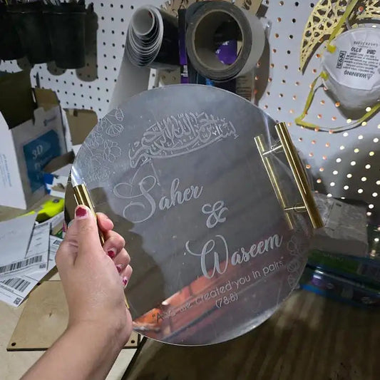 Beautiful laser engraved acrylic ring tray-Decorative Tray for couple