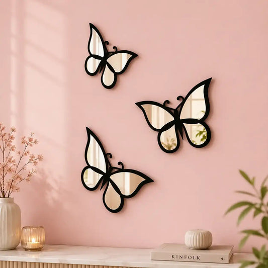 3D Black Silver Butterfly Set