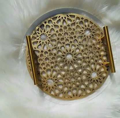 Islamic Pattern Wooden Sweets Tray With Acrylic Top - Gold/Silver-Ramadan-Eid Tray
