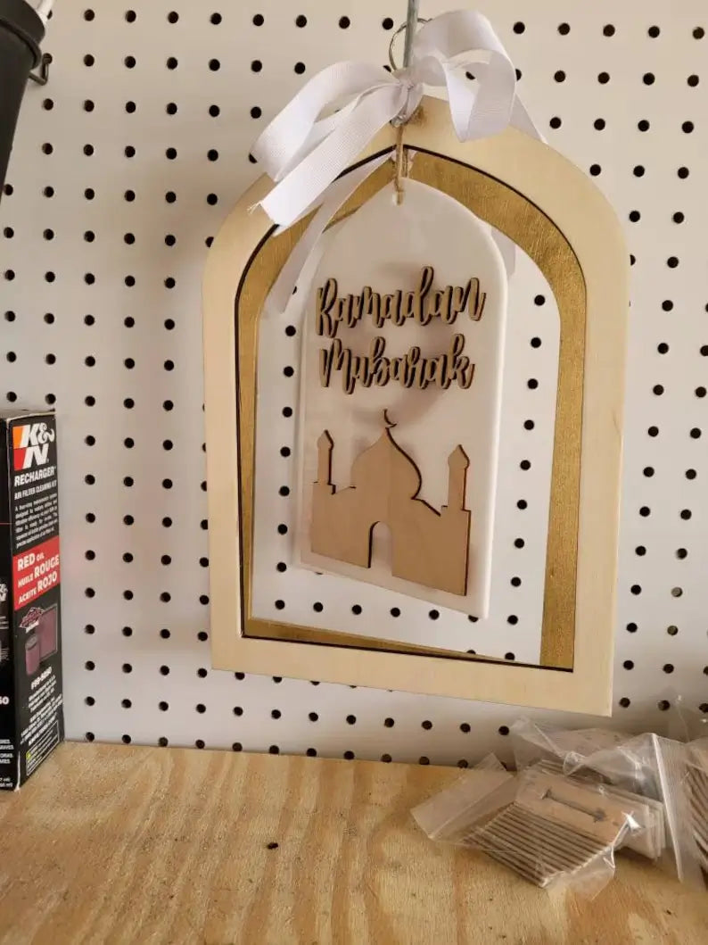 Eid Mubarak-Ramadan Mubarak Reversable sign-Wooden/Acrylic