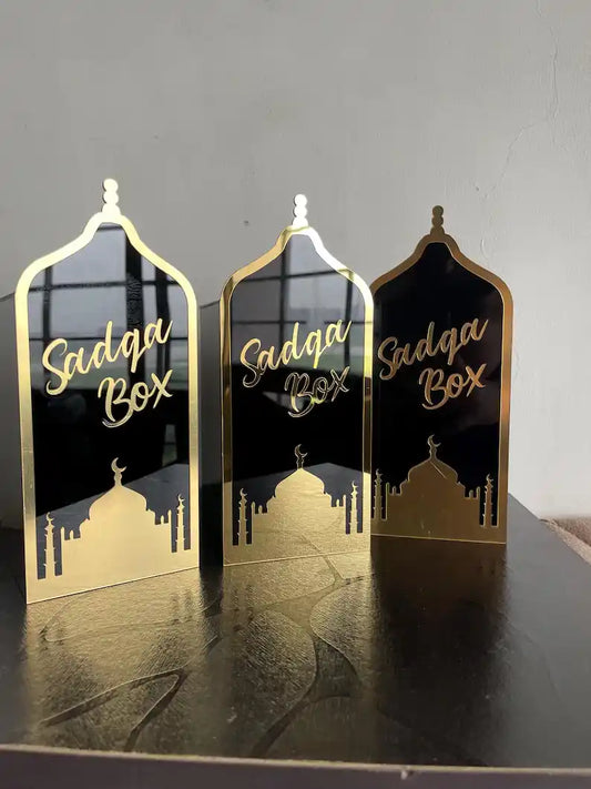 Acrylic Sadaqah Box – Elegant Black and White Design | Customizable Charity Donation Box