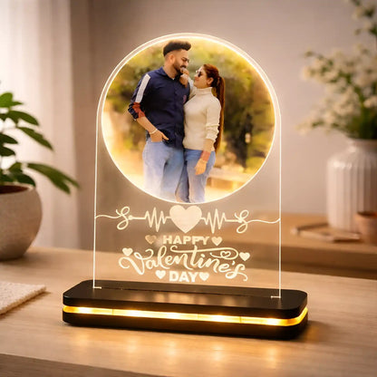 Personalized LED Acrylic Valentine Photo Lamp with Wooden Base