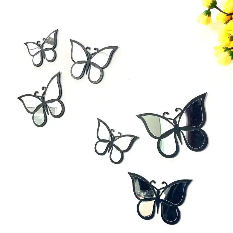 3D Black Silver Butterfly Set