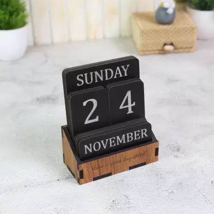 Wooden Calendar for Office Table, 100 Years Calendar, Stylish Unique Calendar. Life Time Table Calendar  (Brown, Black, Desktop)